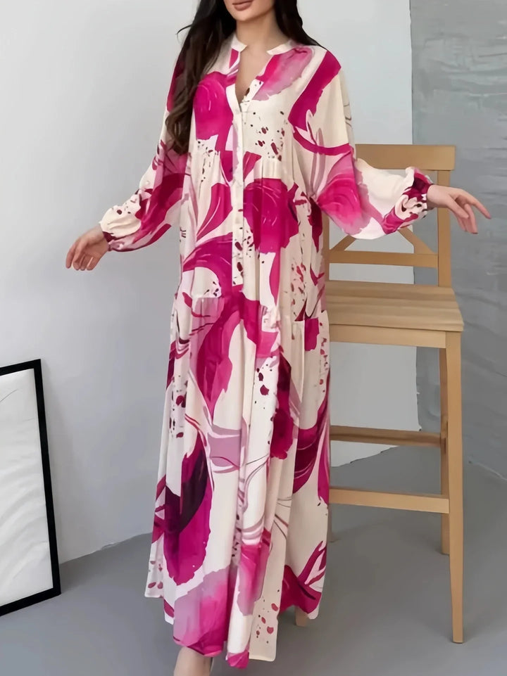 Vesperine Elegant Bohemian Floral V Neck Maxi Dress
