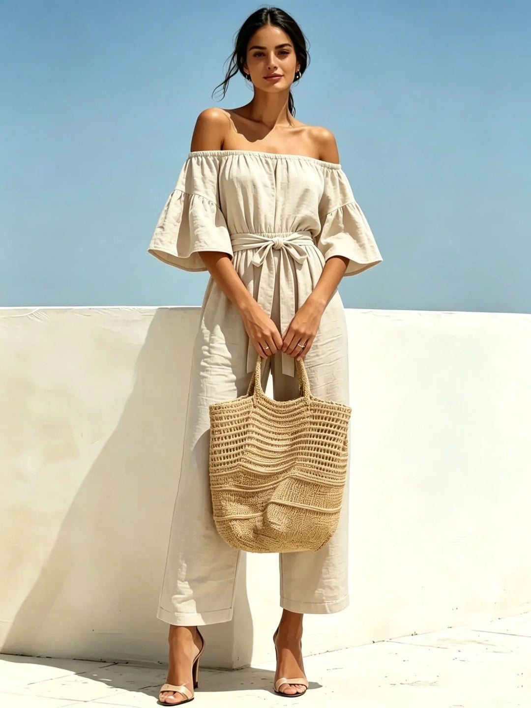 Ginevra Off Shoulder Front Tie Waist Jumpsuit