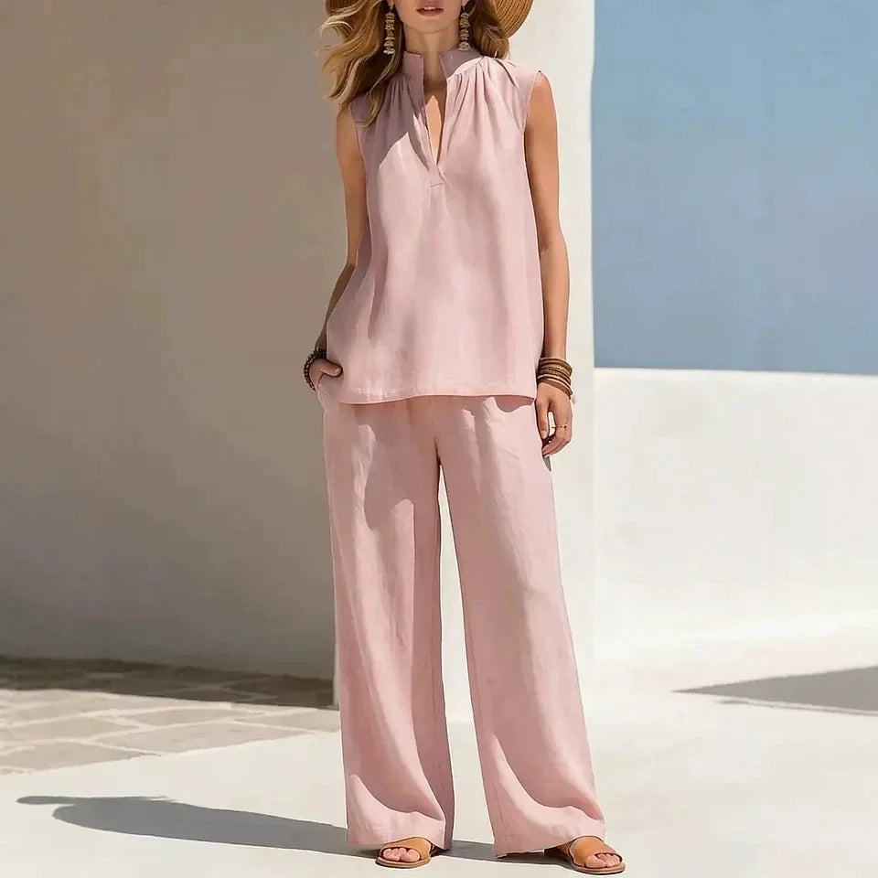 Graziella Stand Collar Sleeveless Matching Set