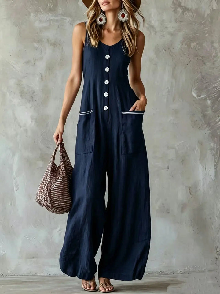 Aviana Button Front Wide Leg Jumpsuit