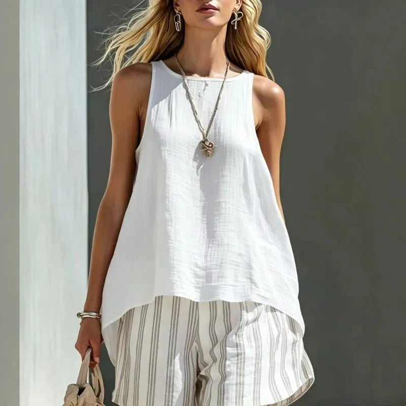 Duvall Sleeveless Tank And Striped Shorts Set