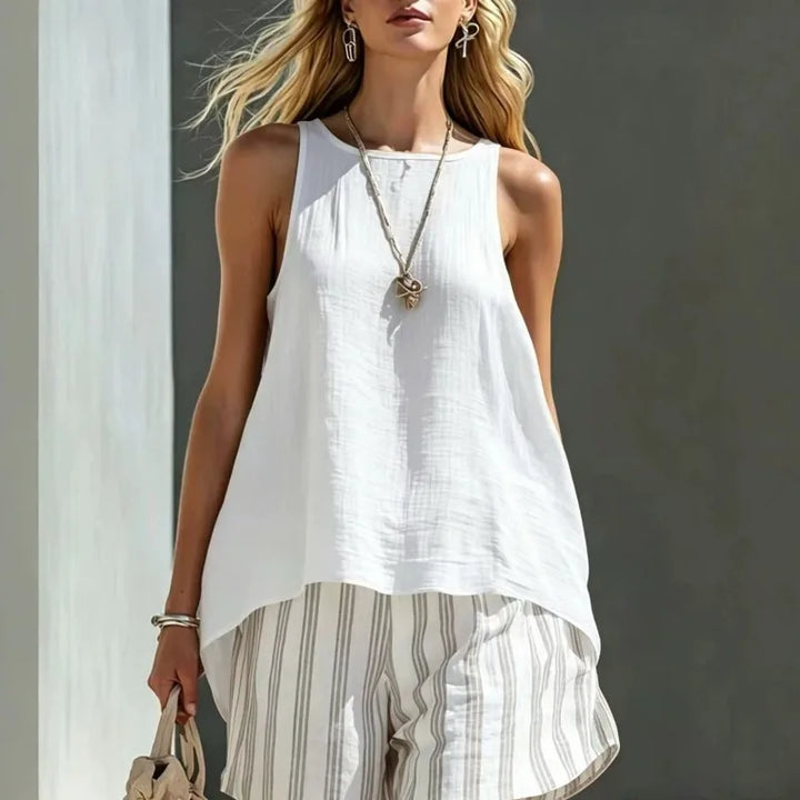 Duvall Sleeveless Tank And Striped Shorts Set