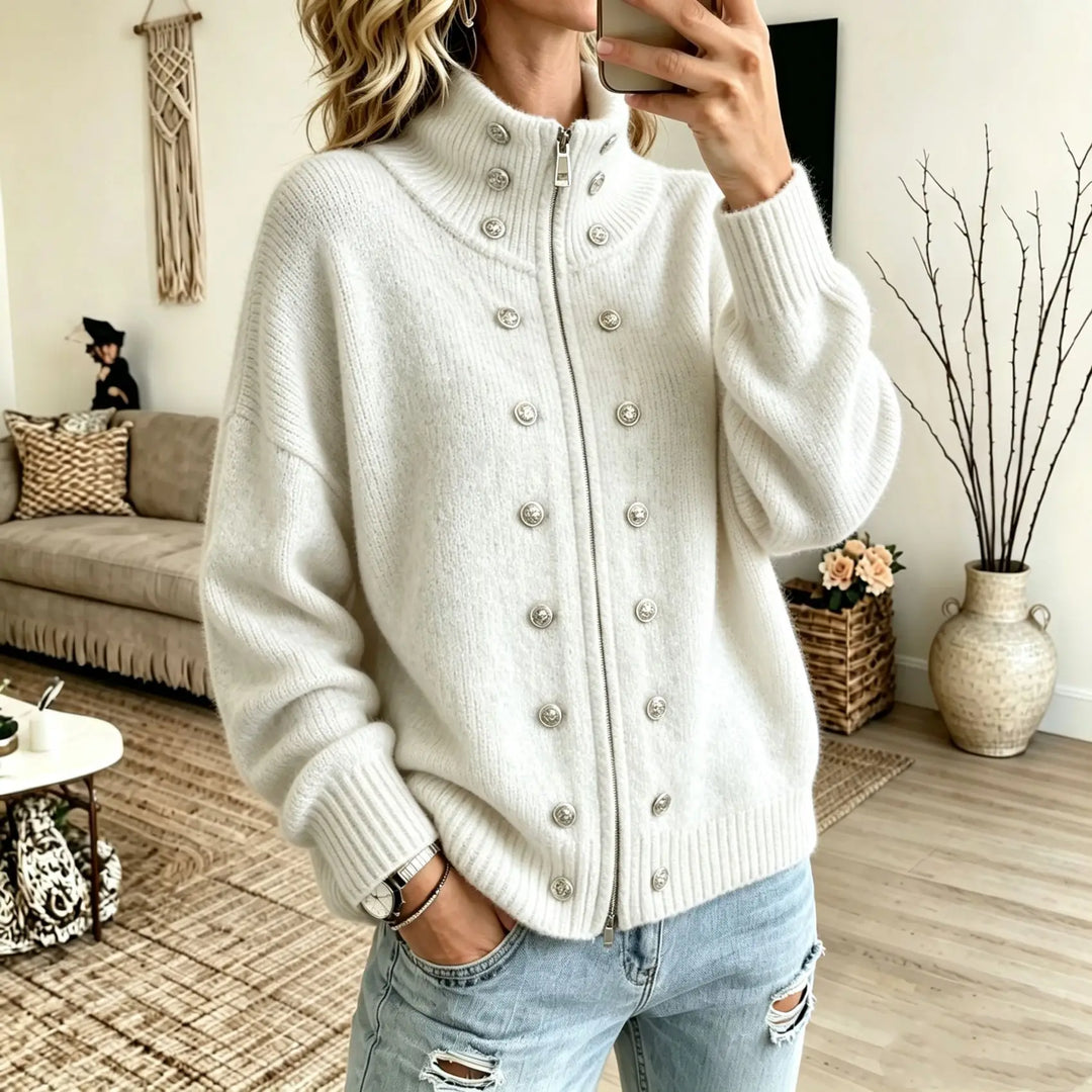 Ermine Button Front Cardigan