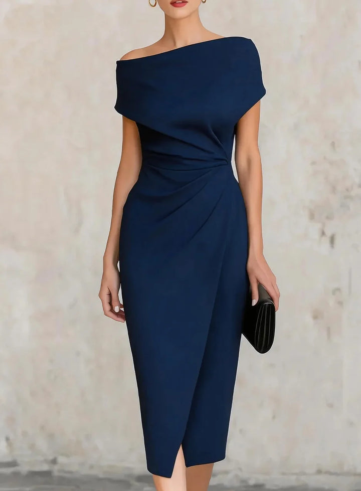 Isabeau Pleated Slit Midi Dress