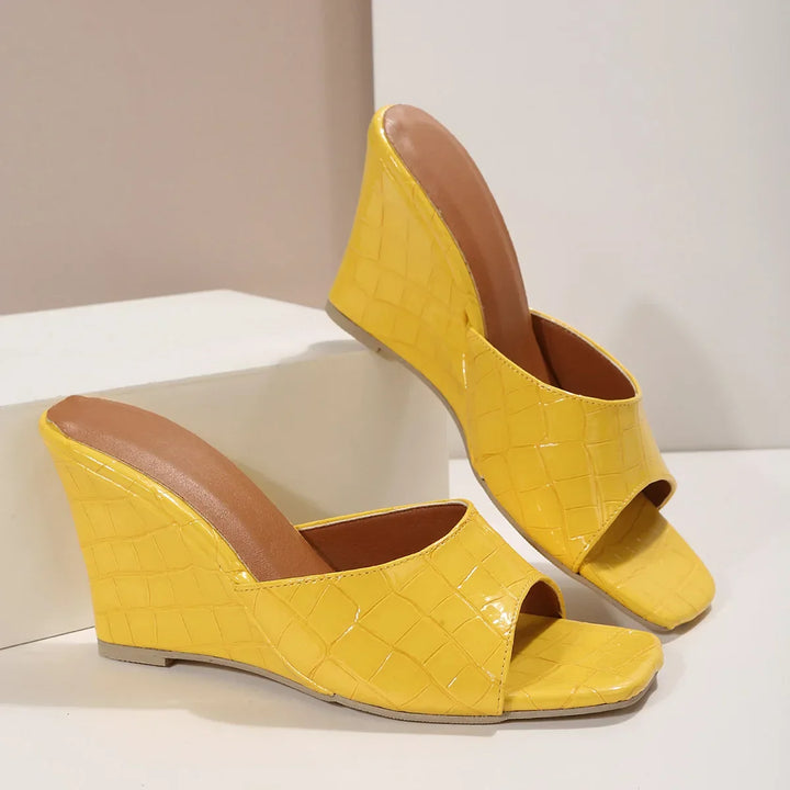 Iskra Leather Embossed Wedge Sandals
