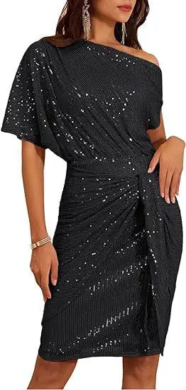 Maelle Elegant Sequined Ruched Party Midi Dress