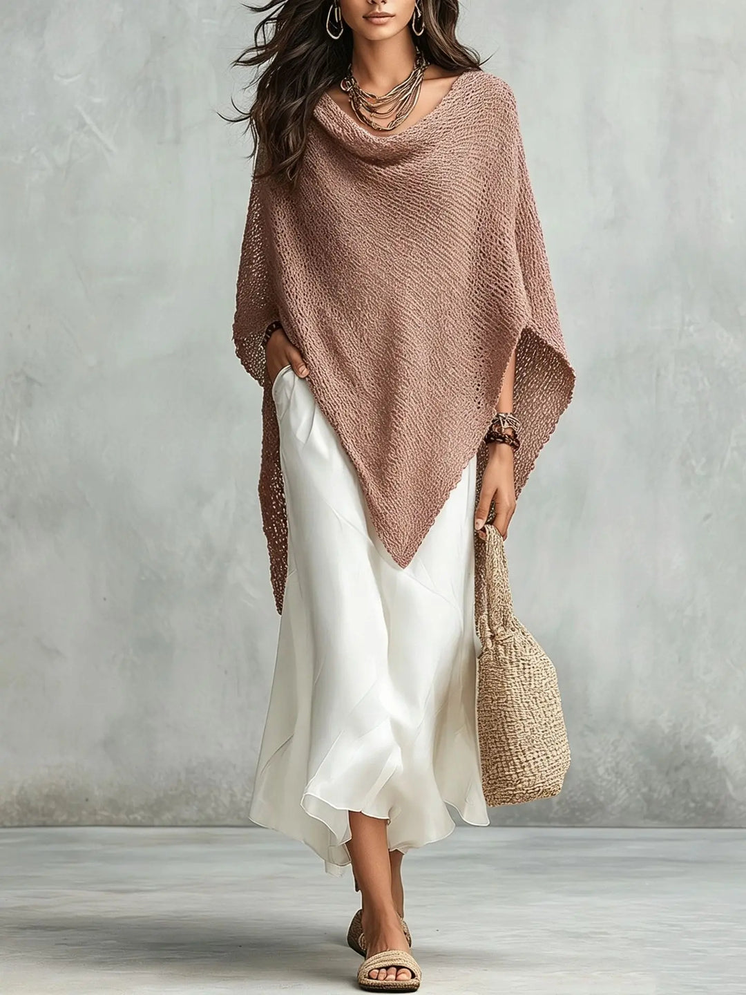 Amber Knit Poncho Maxi Dress Set
