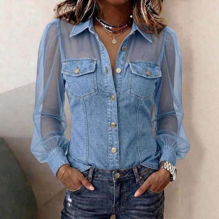 Lindsey Sheer Sleeve Denim Blouse