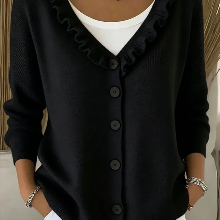 Noelle Ruffle Neck Button Cardigan