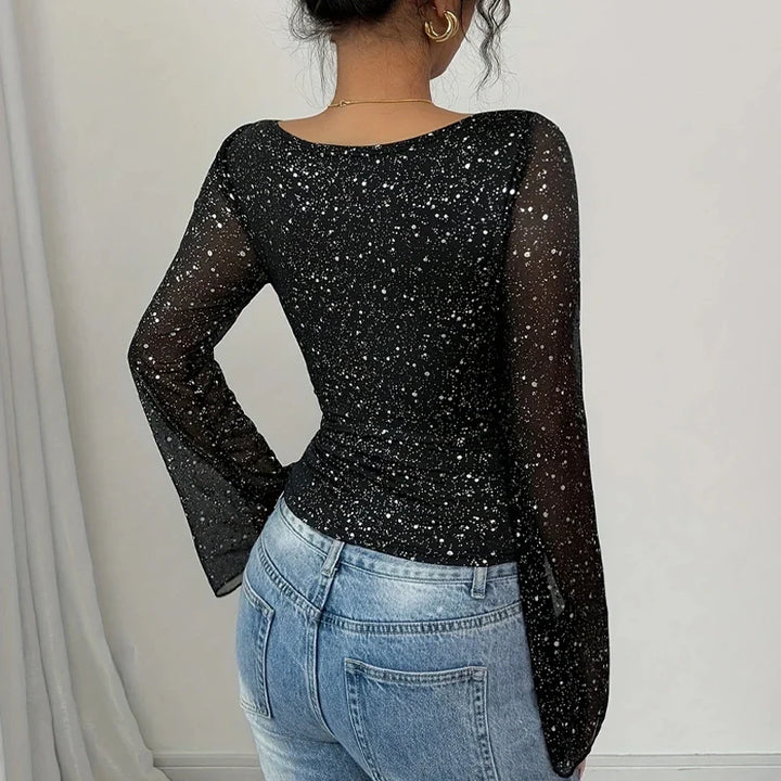 Jazlynn Sequin Mesh Blouse