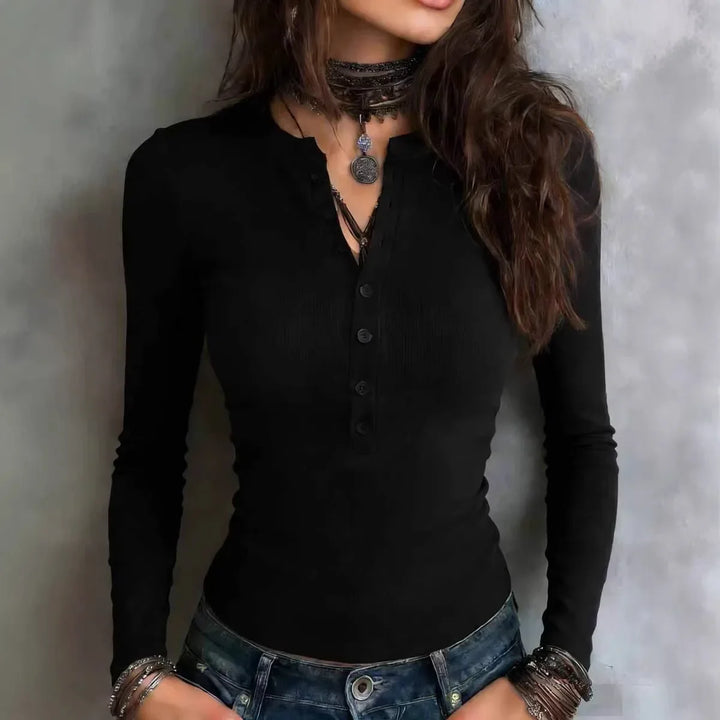 Elara Ribbed Button Henley