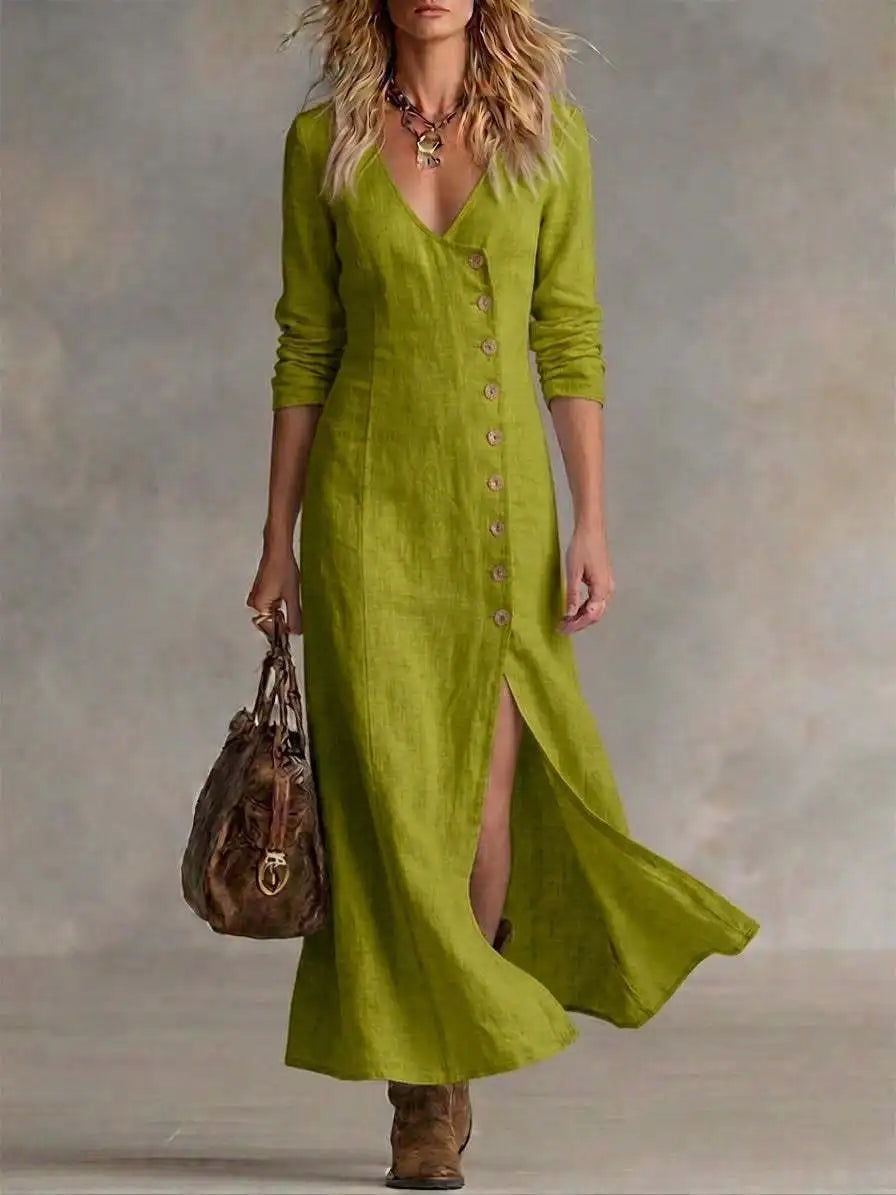 Jasmine Button Front Side Slit Maxi Dress