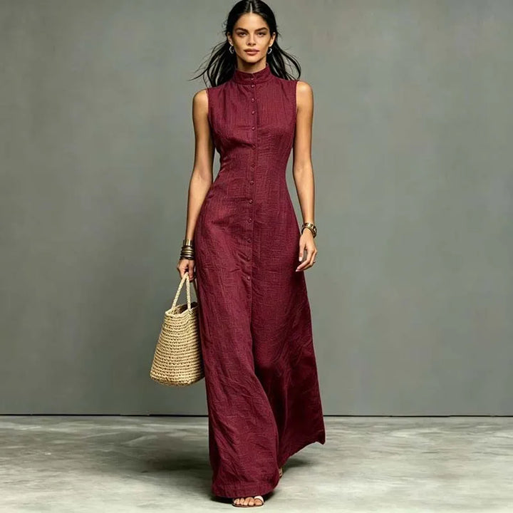 Nerissa Stand Collar Sleeveless Maxi Dress