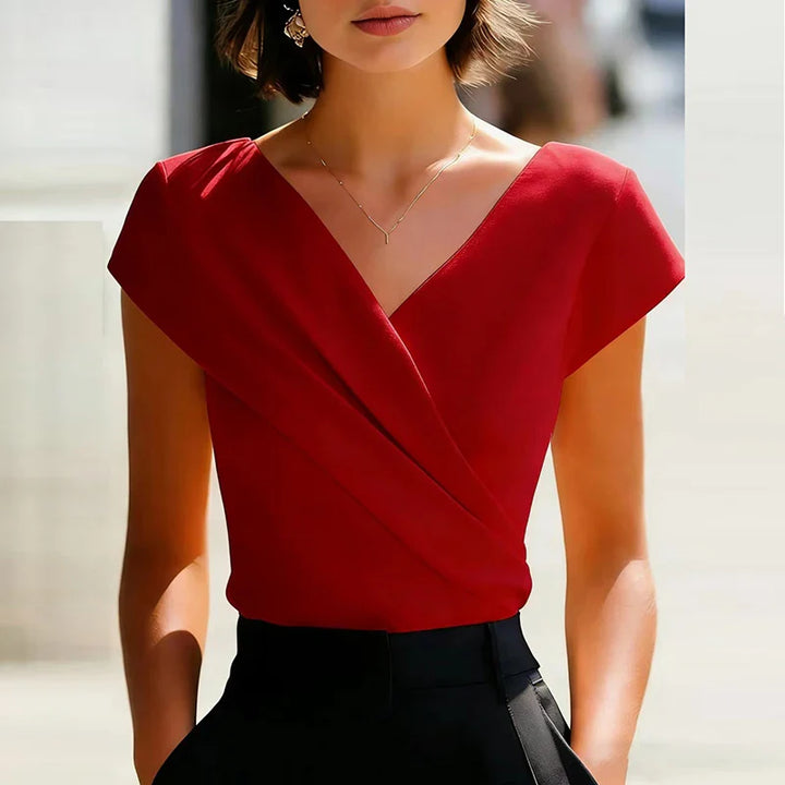 Tavian Wrap Front V Neck Blouse