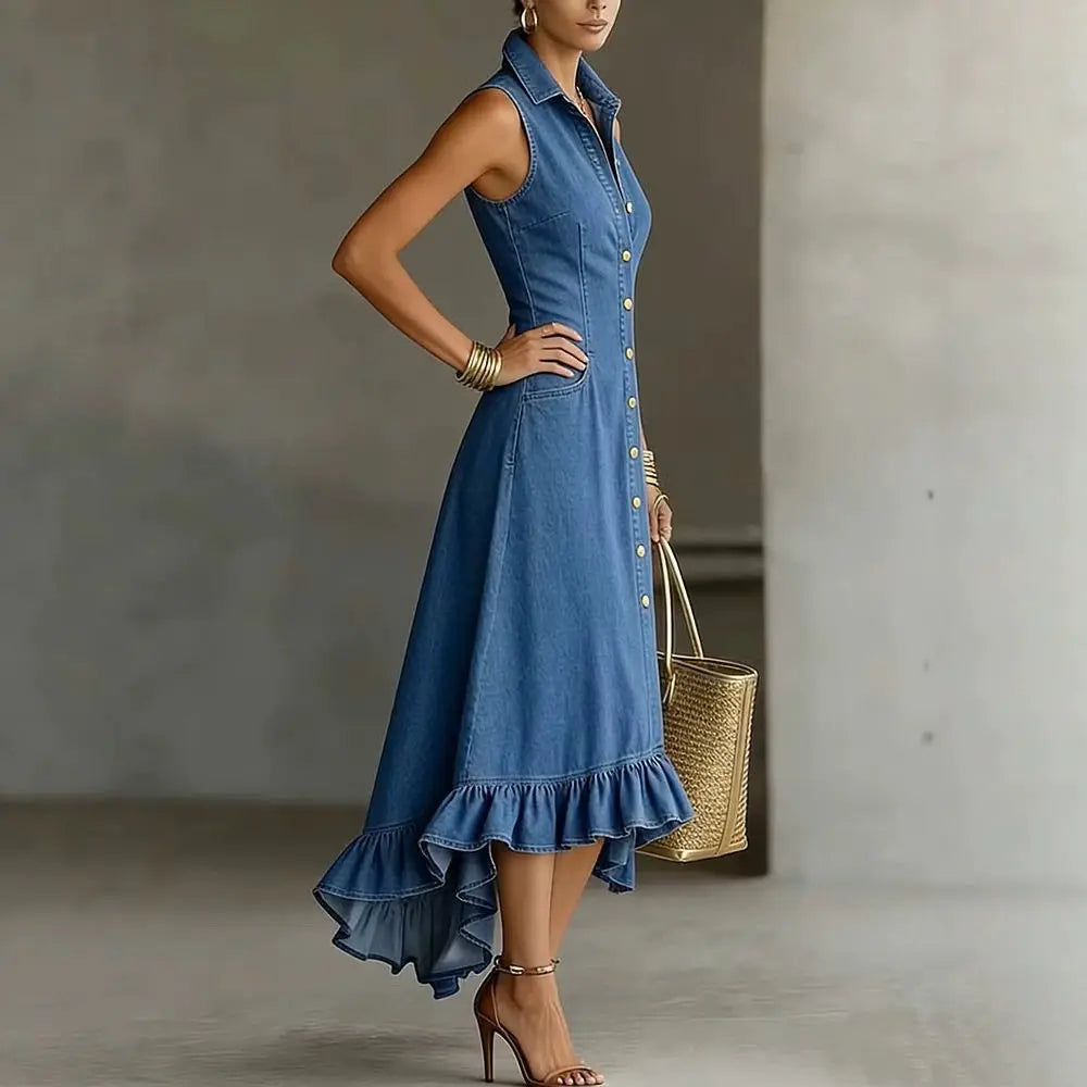 Paige Ruffle Denim Midi Dress