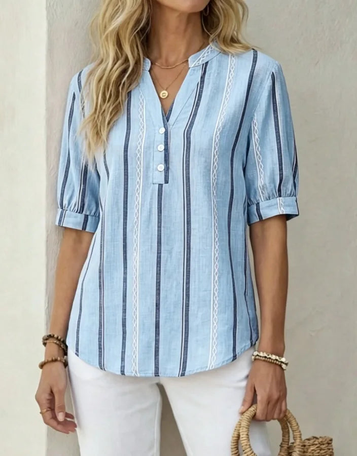 Harlene Striped V Neck Blouse