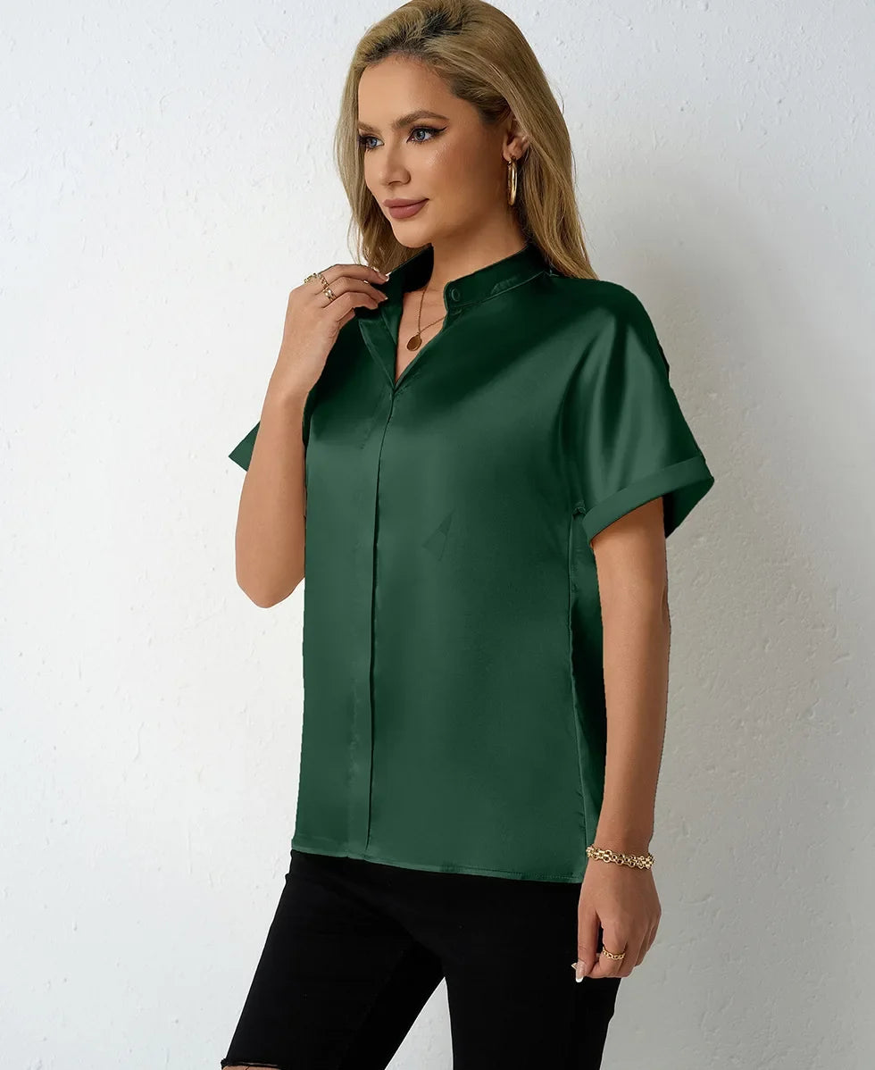 Bethany Satin Stand Collar Blouse