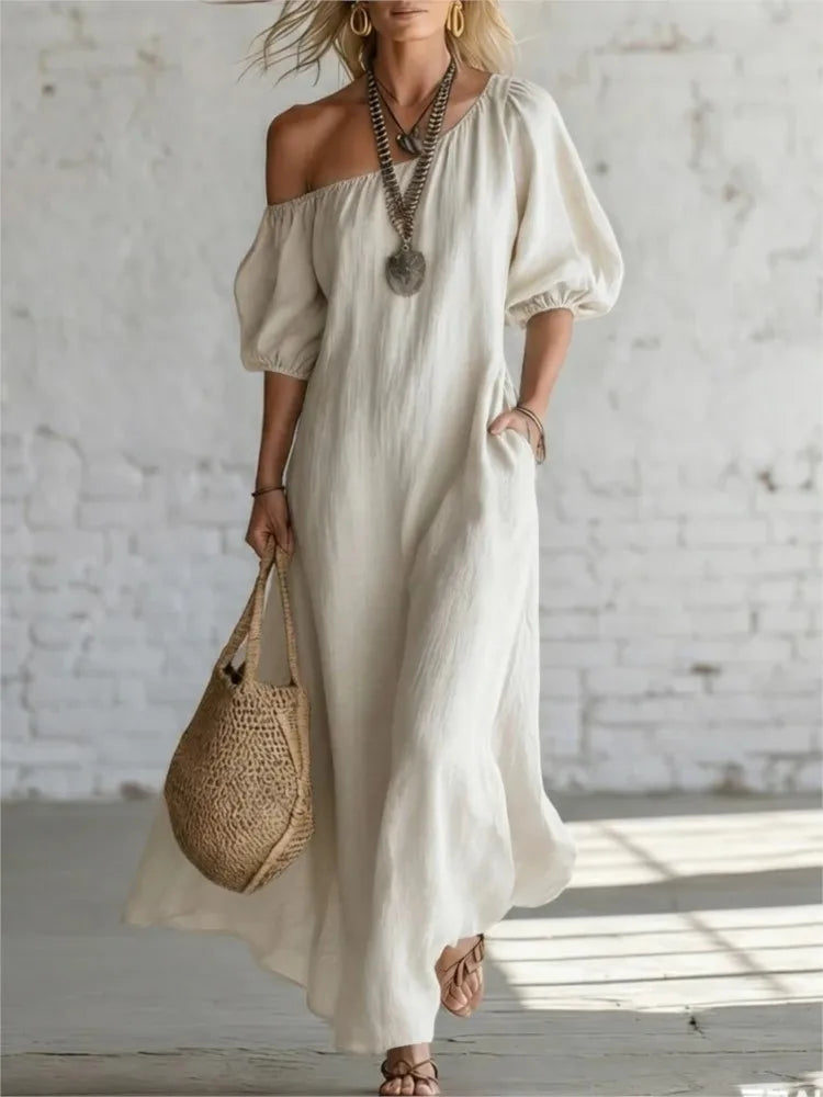 Dulcie One Shoulder Puff Sleeve Maxi Dress