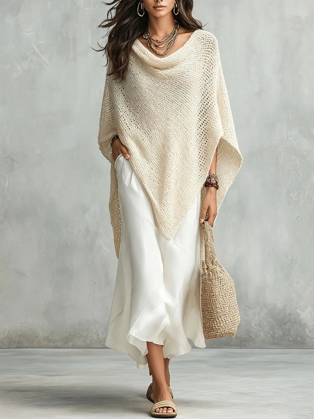 Amber Knit Poncho Maxi Dress Set