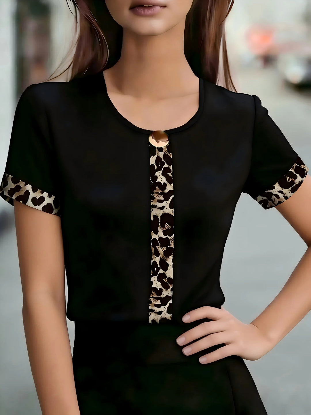 Ailyn Leopard Trim Blouse