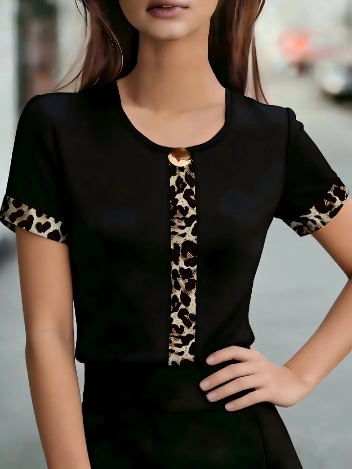 Ailyn Leopard Trim Blouse