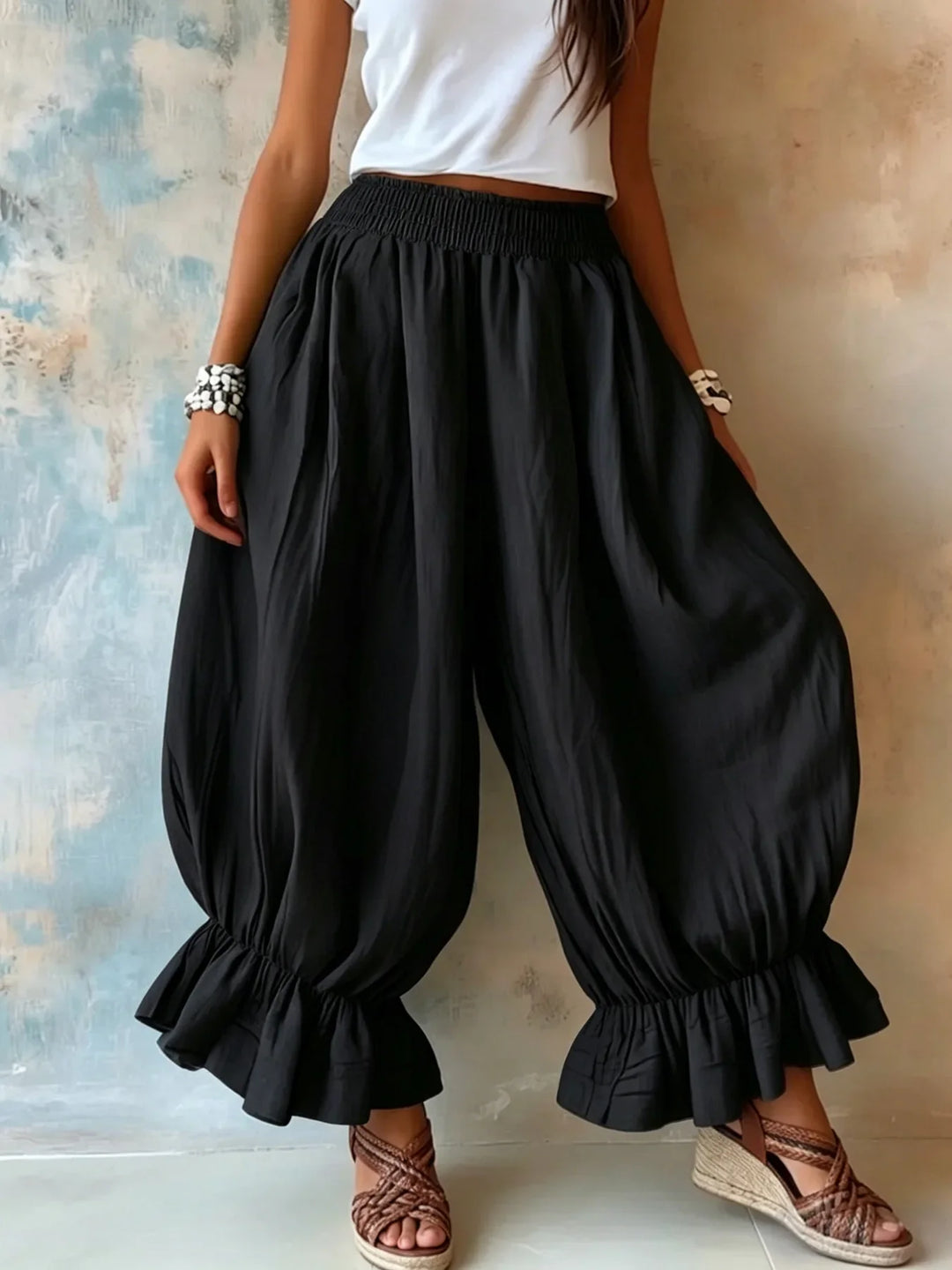 Vivian Ruffle Hem Linen Trousers