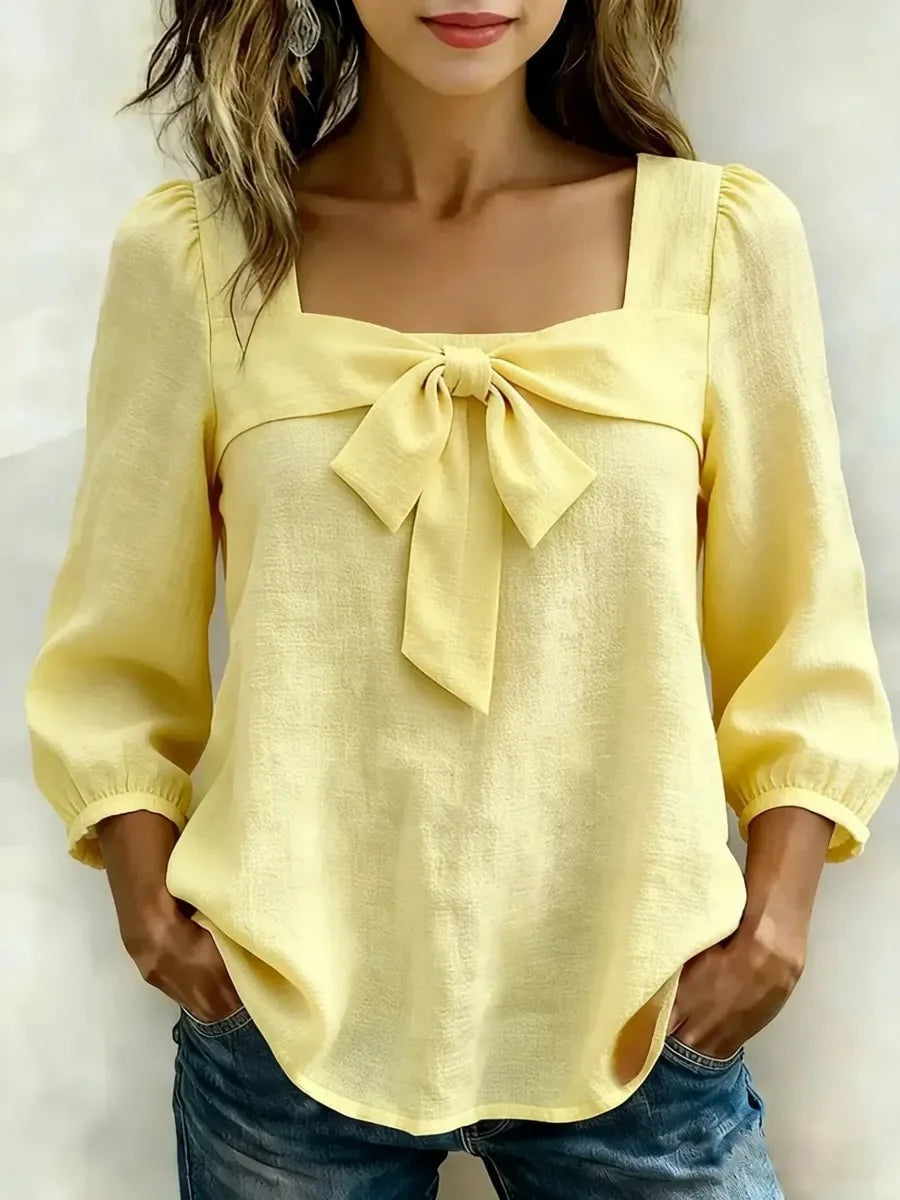 Aureline Soft Bow Detail Square Neck Blouse