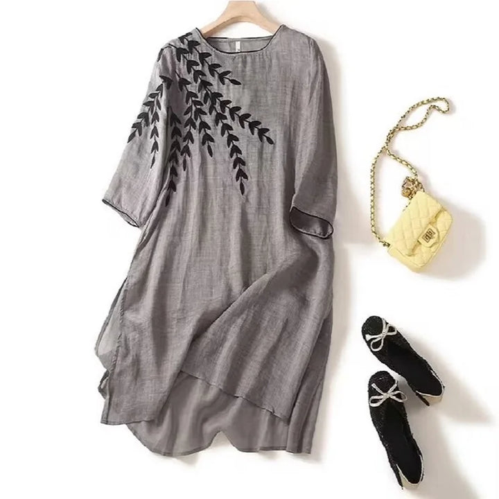 Solenya Embroidered Linen Midi Dress