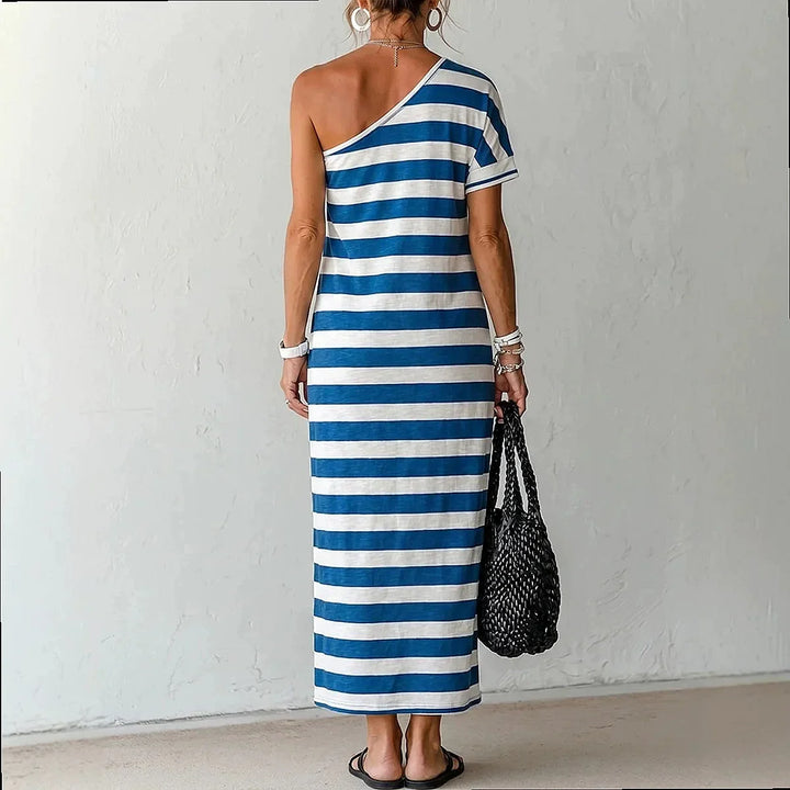 Camila One Shoulder Striped Maxi Dress