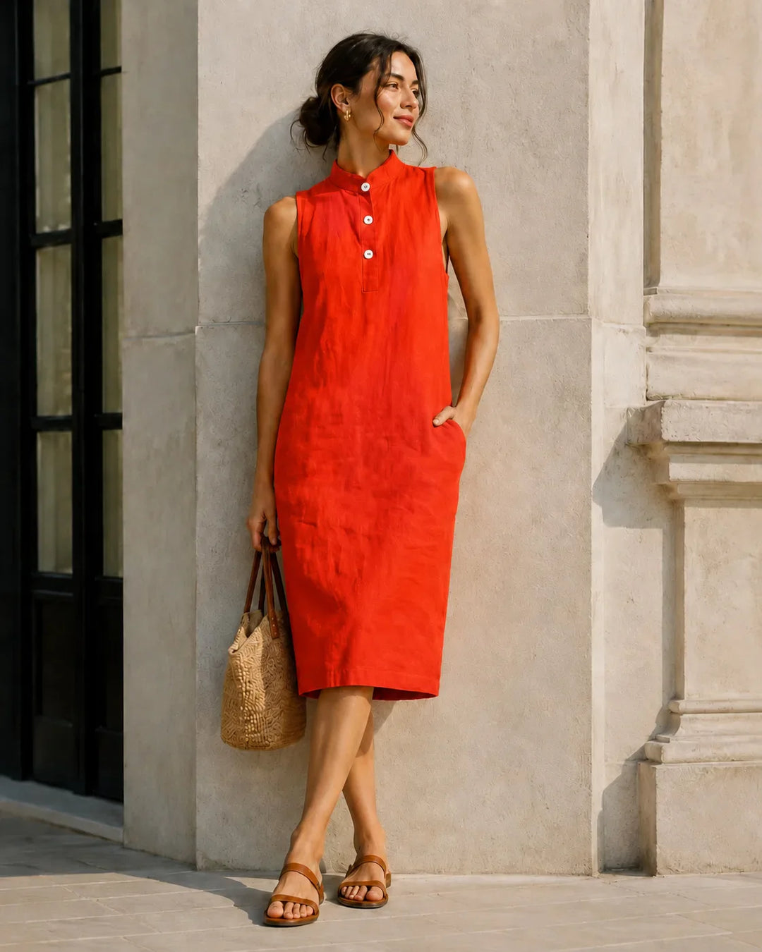 Evania Breathable Sleeveless Linen Midi Dress