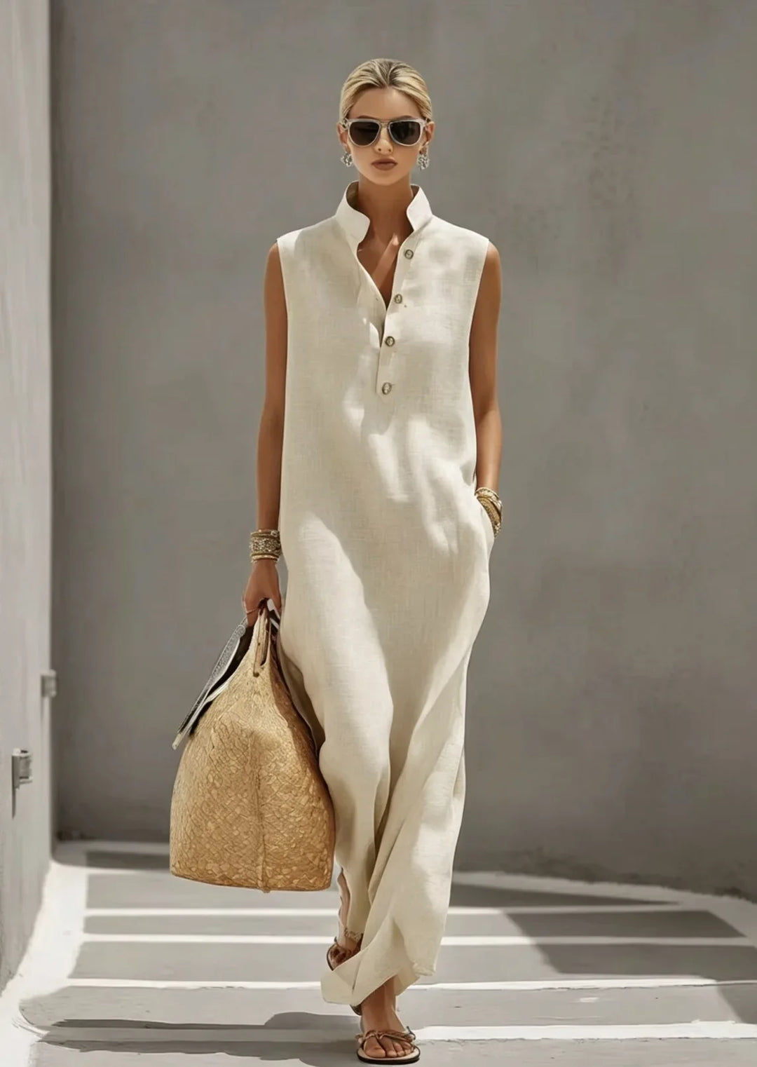 Aviana Elegant Chic Linen Maxi Dress