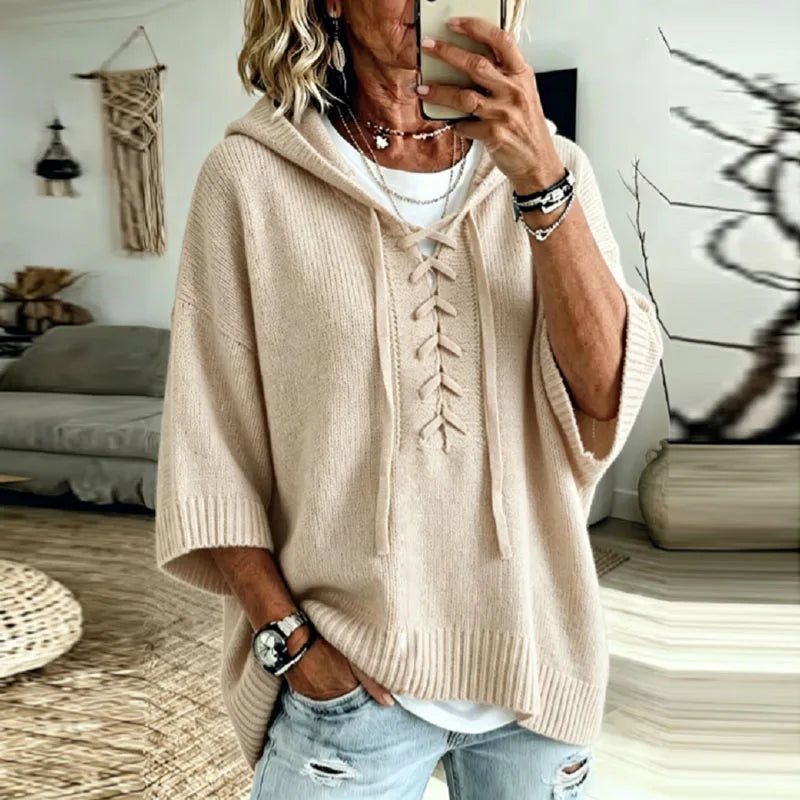 Mollie Lace Up Hooded Pullover