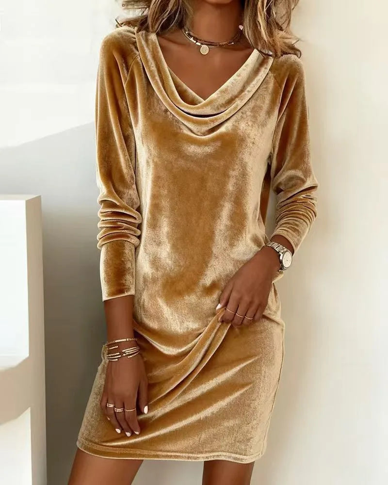 Adelina Cowl Neck Velvet Dress