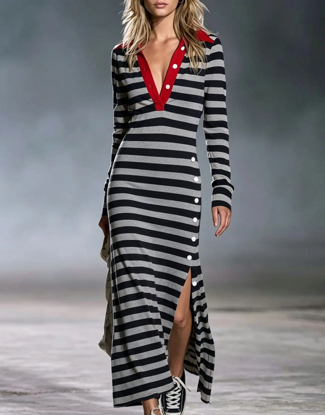 Cecila V Neck Stripe Dress
