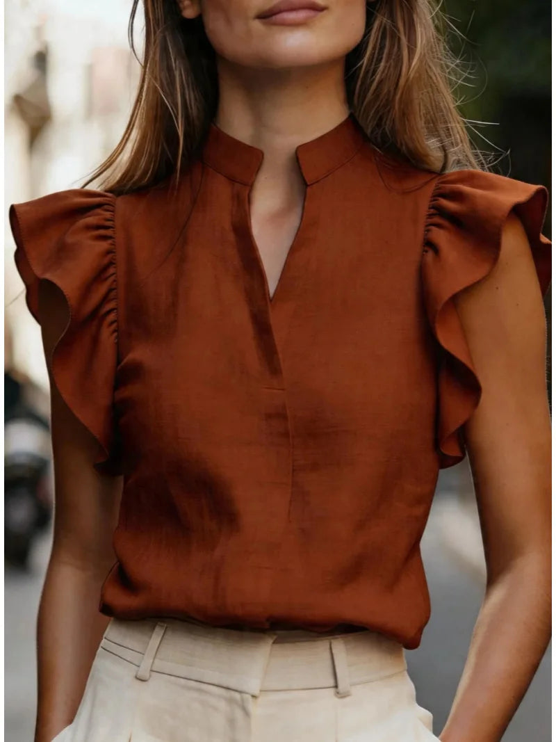 Cassara Ruffle Sleeve V Neck Blouse