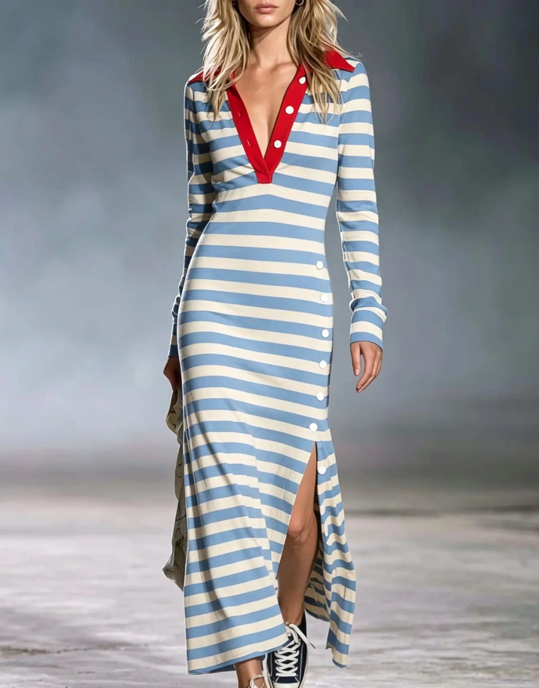 Cecila V Neck Stripe Dress