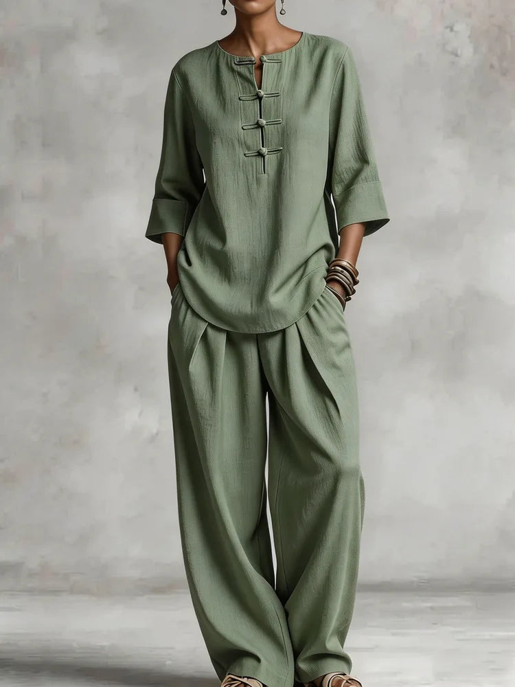 Lourdesa Button Up Shirt Casual Trouser Set