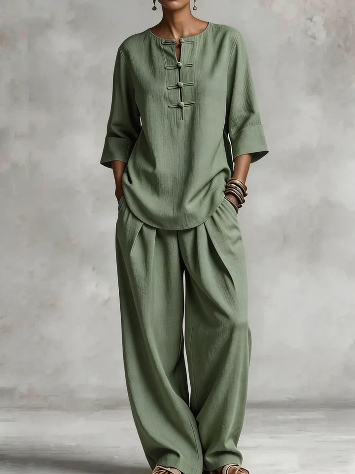 Lourdesa Button Up Shirt Casual Trouser Set