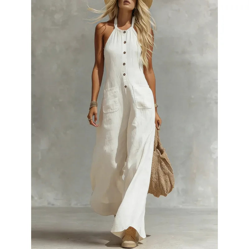 Freda Halter Neck Pocket Jumpsuit