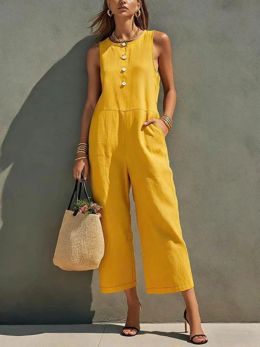 Velora Wide Leg Linen Jumpsuit