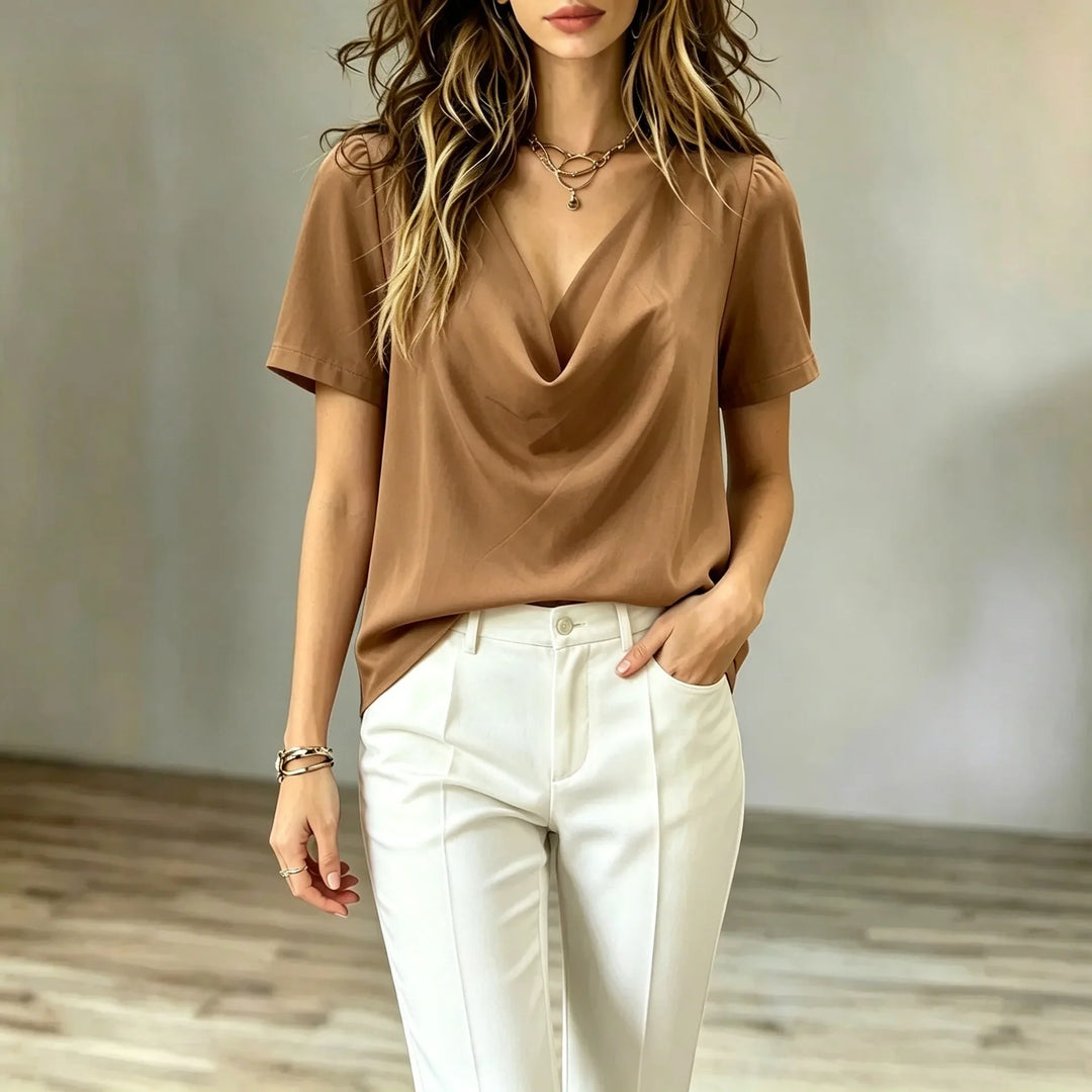 Brielle Short Sleeve Cowl Blouse