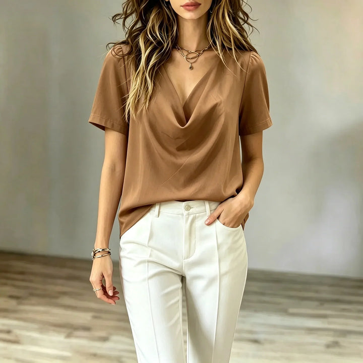 Brielle Short Sleeve Cowl Blouse