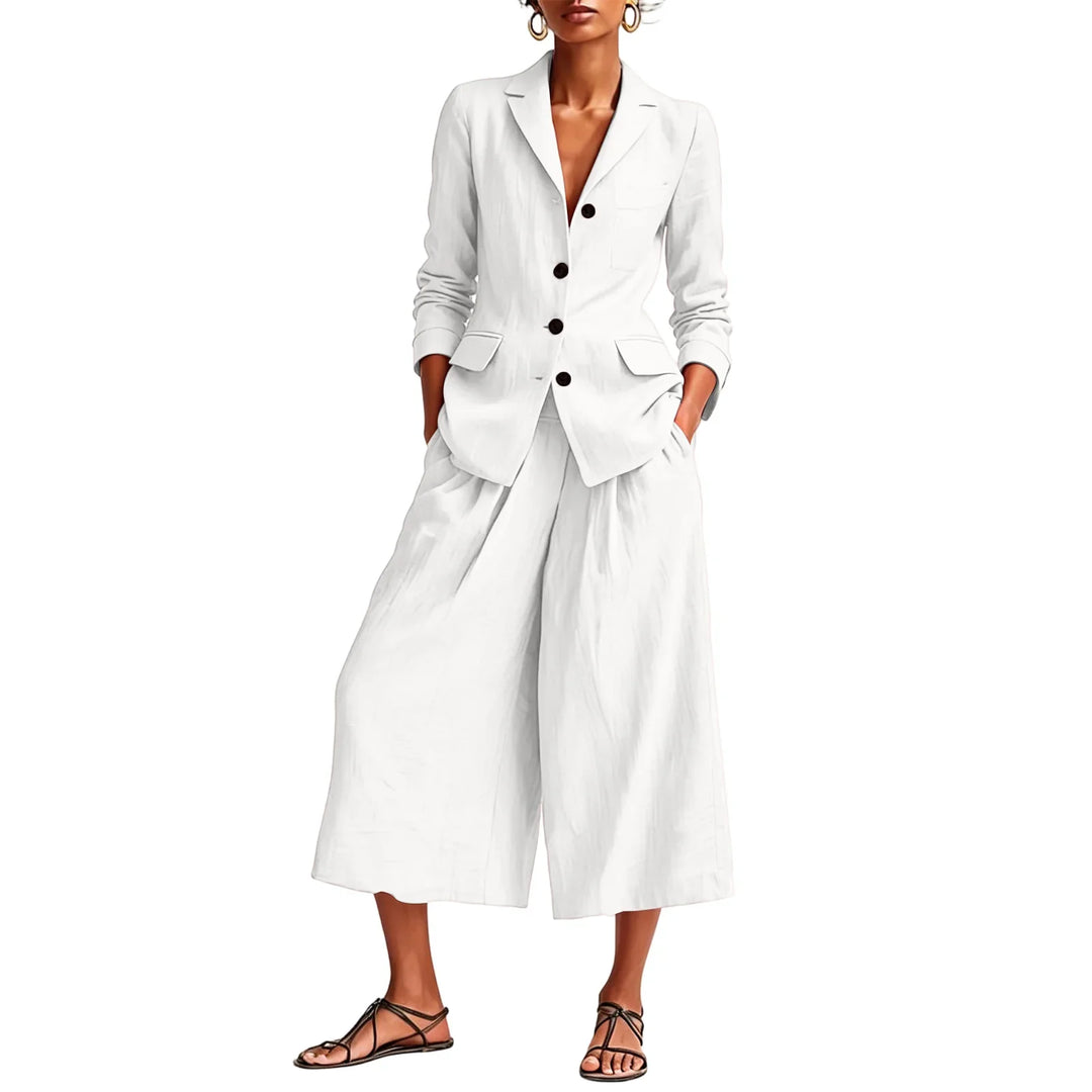 Daphne Linen Blazer and Wide Leg Capri Set