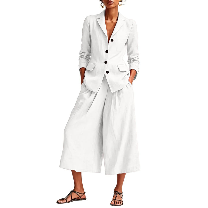 Daphne Linen Blazer and Wide Leg Capri Set
