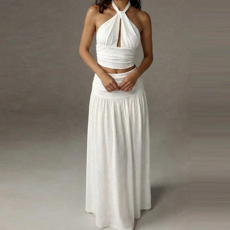 Alma Halter Neck Skirt Set