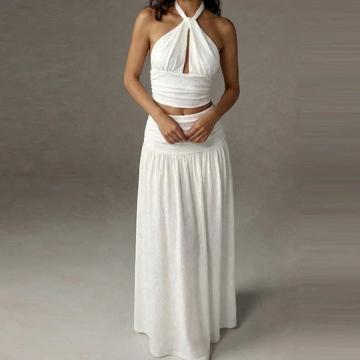 Alma Halter Neck Skirt Set