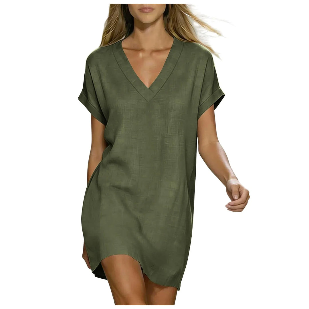Amara V Neck Linen Shirt Dress