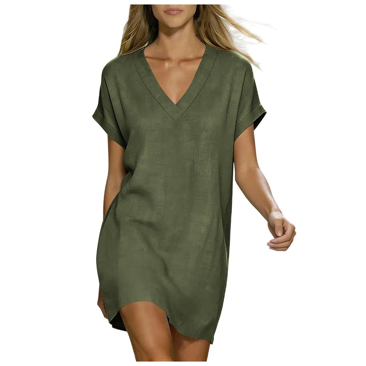 Amara V Neck Linen Shirt Dress