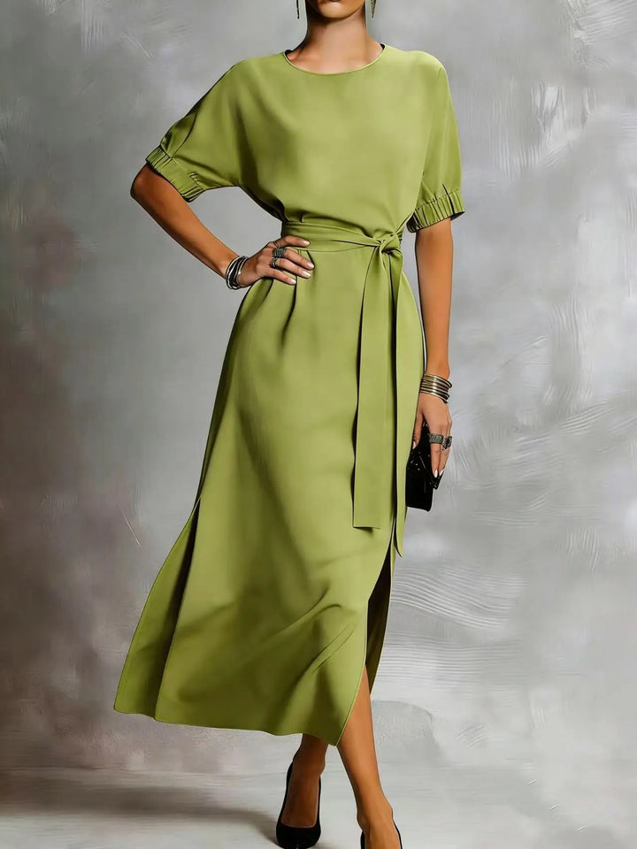 Delyra Casual Front Tie Everyday Midi Dress