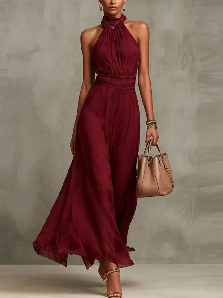 Liesel Flowing Halter Wedding Guest Maxi Dress